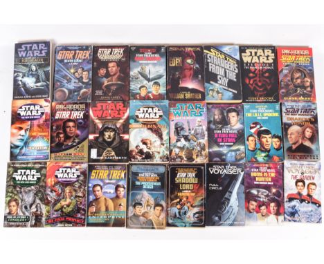 A collection of Star Wars and Star Trek fiction paperback books. Including twelve copies of 'The New Jedi Order' by Arrow, th
