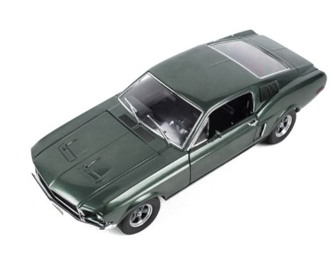 A Greenlight Collectables diecast 1968 Ford Mustang GT 'Steve Mcqueen Bullit'. 1:18 scale, boxed. 