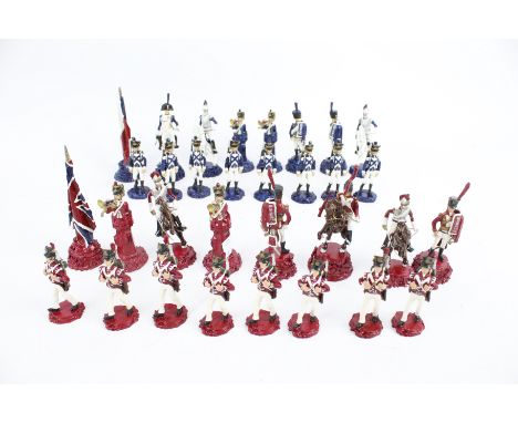 A hand painted Waterloo chess set. Complete and finished to a generally good standard. Height of king (flag) 10.5cm Condition