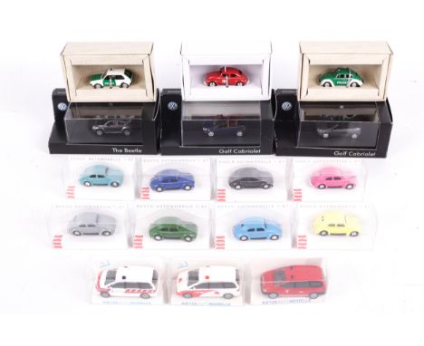 Eleven diecast model cars. Mostly 1:87 scale, including The Beetle, etc.