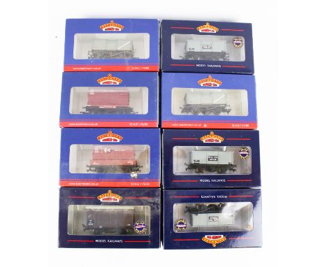 Eight Bachmann OO gauge wagons. Including a 37-275C 27 Ton Steel Tipper Wagon, a 37-377E 16 Ton Mineral Wagon, etc, in the or