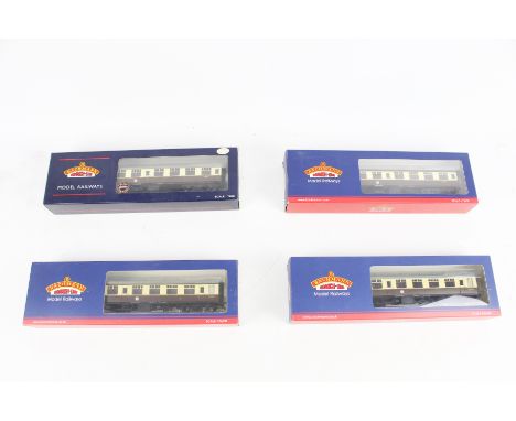 Four Bachmann OO gauge coaches. All in brown and cream liveries, comprising two two 39-029D MK1 SK Coach Second Corrisor, a 3