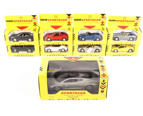 Nine Shell diecast vehicles. Including Jaguar XJ220, a Lamborghini Diablo, etc. All in the original boxes