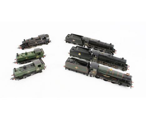 Six OO gauge steam locomotives. Including a Bachmann 0-6-0 in Great Western Railway livery 6412, etc