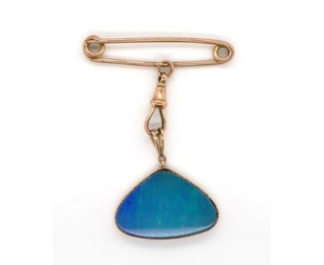 Opal triplet and 9ct rose gold fob brooch marked 9ct to clasp only.  Approx total weight 5.8 grams. Includes Gilt metal pin