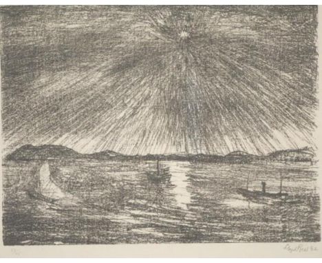Lloyd Frederic Rees (1895-1988) " Harbour scene '' Lithograph, 58/75 , signed lower right, 30 x 40 cm approx