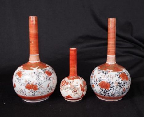 Pair Japanese Kutani vases each with traditional decoration, signed to bases, (1 as inspected), (height 19cm approx, each); t