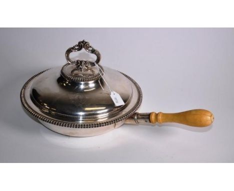 A good Victorian silver plated lidded serving dish with ivory handle &amp; removable divider, Crested lid, This item cannot b