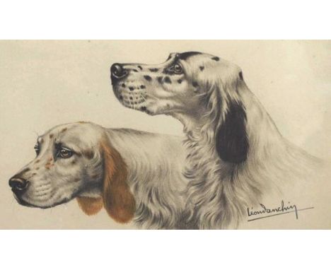 Leon Danchin (1887-1938)  Dogs Etching in colour, signed lower right, 32cm X 34cm approx.