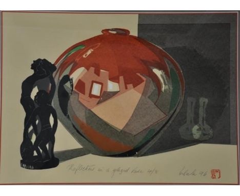 Ursula Old (1916-2009) 'Reflections' 'in a Glazed Vase,' 1996, screen print, # 4/8, signed in pencil lower right, (34cm X 46c