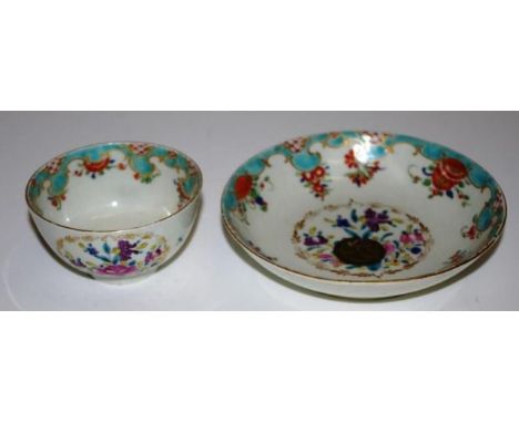 Antique Dr Wall Worcester tea bowl &amp; saucer C1765, with handpainted floral decoration, with both English and Australian a