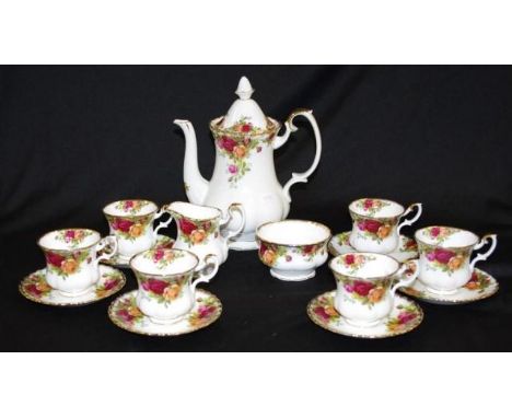Royal Albert 'Old Country Roses' coffee set total of 15 pieces, including 6 each cups and saucers, cream jug and sugar bowl, 
