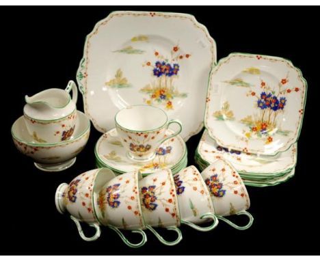 Vintage Edwards &amp; Brown tea set a total of 21 pieces, including 6 trios, sugar bowl, milk jug, and cake plate, marked to 