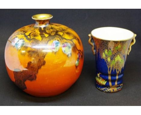 Two good English vintage ceramic vases including Carlton Ware, 'Heron and Magical Tree,' pattern, marked to base and # 1692D,