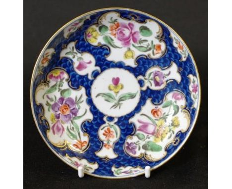 Antique Worcester hand painted dish floral decorated, hand painted blue square mark to base, 18th century, (diameter 11.5cm a