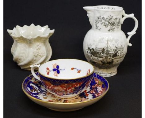 Georgian Bloor Derby cup &amp; saucer iron red and cobalt blue decoration, gilt highlights, marked to bases, circa 1820; toge