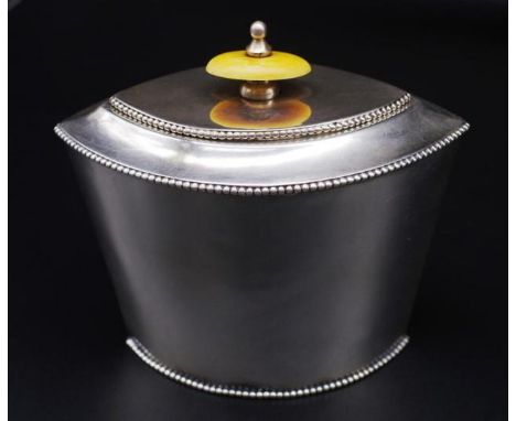 18th C. Dutch silver tea caddy of navette form by Pieter van Reidt 1784-1801. Marked Amsterdam. Q. PVR. lion rampant  Approx 