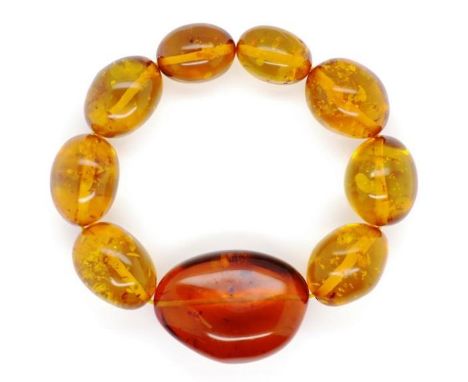 Baltic cognac amber bracelet stretch band stringing approx weight 38 grams, 6cm inside diameter
