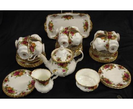 Royal Albert 'Old Country Roses' part teaset total of 44 pieces, including 12 each cups, saucers, and side plates, teapot, mi