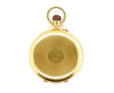 Australian 18ct gold  full hunter fob watch with white enamel dial and black roman numerals. Inner movement cover is inscribe