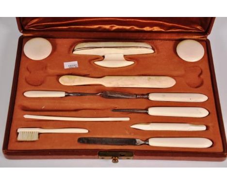 A vintage boxed ivory manicure set some items missing, C:1920, NB This item cannot be exported.