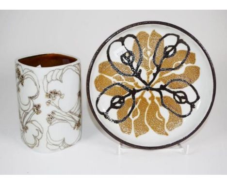 Royal Copenhagen fajance vase and dish dish, marked # 627/3587, (diameter 20cm approx); and vase, marked # 676/3685, (height 
