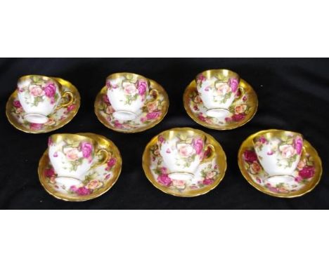 Royal Chelsea 'Golden Rose' teaset to include 6 cups &amp; saucers, rose decorated, gilded borders.