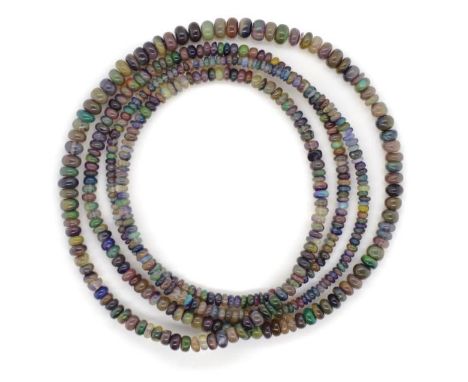 Opal bead matinee length necklace graduated roundels various colours, types. Approx 2.5mm - 4.4mm size beads and 76cm length