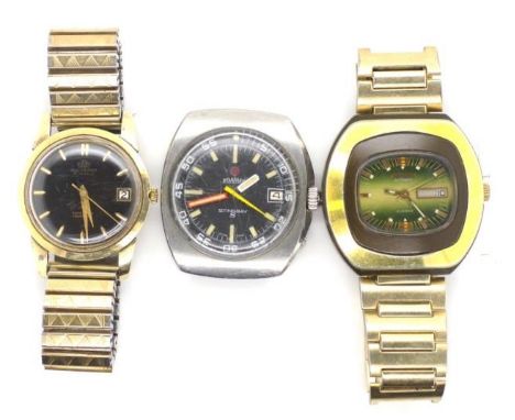 Three vintage mechanical watches includes a Citizen, a Bucherer automatic. both working when tested. and a Roamer for restora