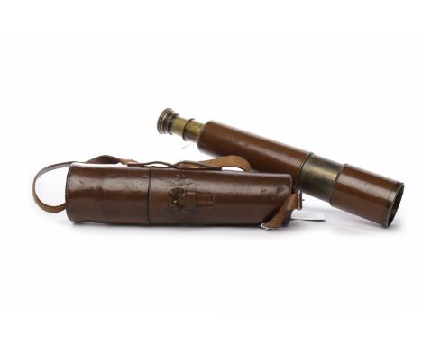 THREE DRAWER BRASS AND LEATHER BOUND TELESCOPE
with engraved marks for Tel Sct. Regt. IIs, K.E.C. 1942, Broadhurst Clarkson T