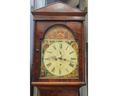 EARLY VICTORIAN MAHOGANY LONGCASE CLOCK
maker indistinct, the painted dial representing the seasons, with Roman numerals and 