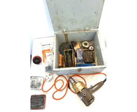 Vintage wooden toolbox and tools, untested 
