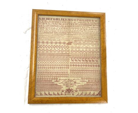 Rare original needlework sampler from Ashley Down Orphanage Bristol, made by Harriet Ann Ladkin in 1871. Thirteen alphabet an