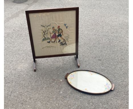 Vintage tapestry  firescreen and tray 