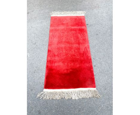 Red hall runner, approximate measurements including tassels: Width 30 inches, Length 72 inches 
