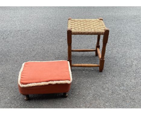 2 Vintage stools, fabric and straw designs 