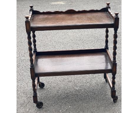 Vintage Oak barley twist 2 tier tea trolley 