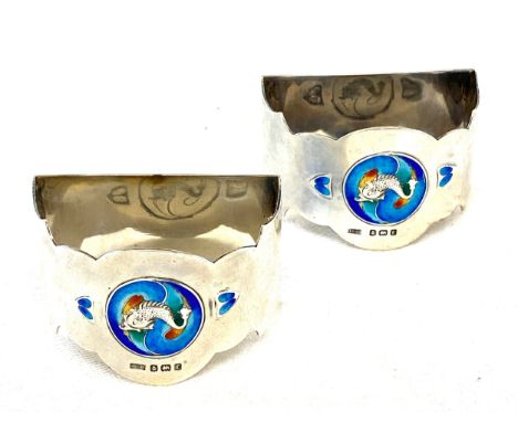 Pair silver and enamel napkin rings, Birmingham hallmarks, maker: DCC 