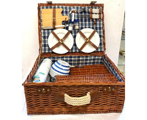 Vintage wicker picnic basket complete with contents 