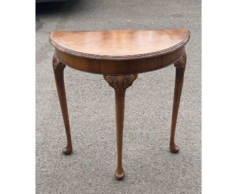 Vintage walnut queen anne style half moon hall table, approximate height: 29 inches, Width 29 inches, Depth 15 inches 