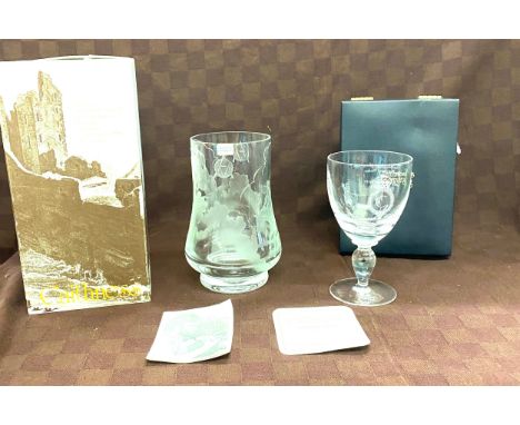 2 Pieces of engraved caithness glass includes royal scyther glass, both boxed 