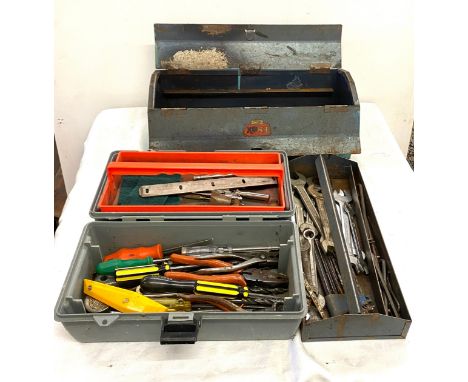 2 boxes of assorted tools to include spanners etc 