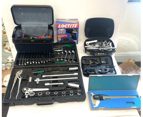 Selection of boxed tools includes socket set, screw driver set, spanners etc 
