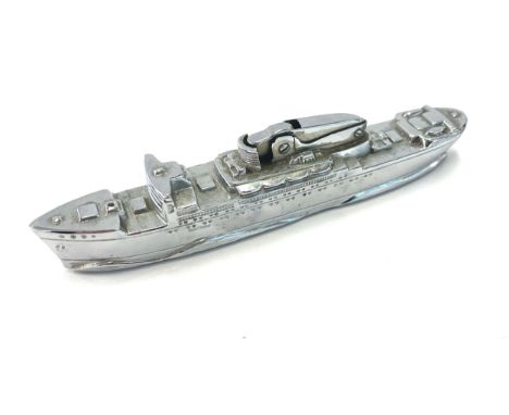 Vintage 1950's chrome cigarette lighter in the form of an ocean liner ship 