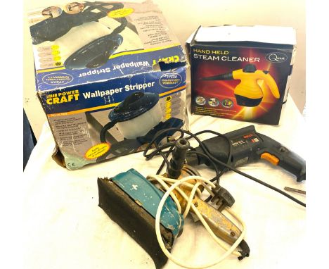 Craft wallpaper stripper, handheld steam cleaner, drill and sander, al untested 