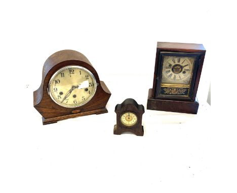 3 Vintage clocks includes a 3 key hole mantel clock etc 