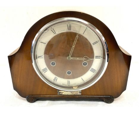 The Alexander Clarke Co Limited 3 keyhole mantel clock, untested with key and pendullam 