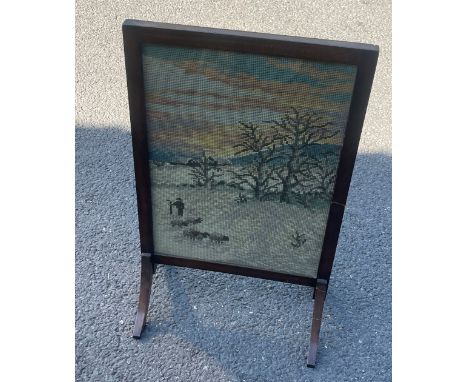 Framed firescreen, in need of small repair to leg, approximate measurements: Height 25.5 inches, Width 16 inches 