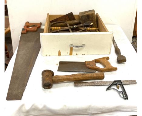 Box of vintage wood working tools 