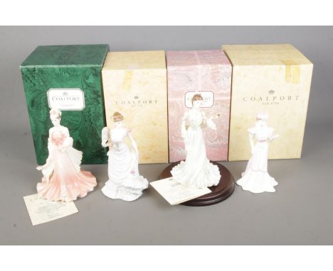Four boxed Coalport ceramic figures to include Ladies in Fashion Sue, Lillie Langtry (10203/12500), Clementine Debut in Paris